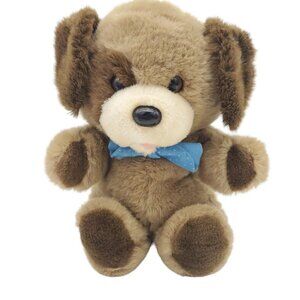 Puppy Dog Brown Spot Eye White Vintage 1988 Fairview Plush 16" Toy‎ Blue Bow